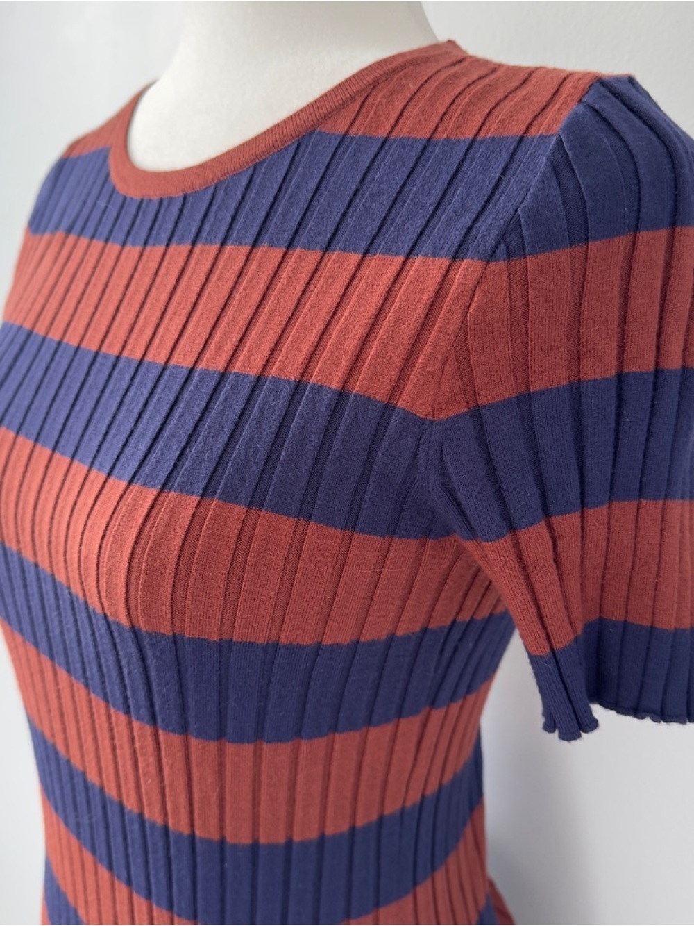 Madewell Striped Ribbed Knit Dress Women’s Medium Casual Midi Crewneck - Picture 7 of 13